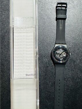 Swatch Black Transparent Dial Silicone Strap Unisex Watch